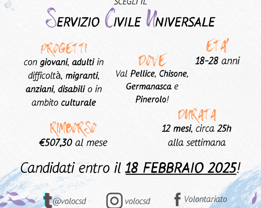 Servizio Civile Universale: il nuovo “bando giovani”                              C’è tempo fino al 18 febbraio per candidarsi